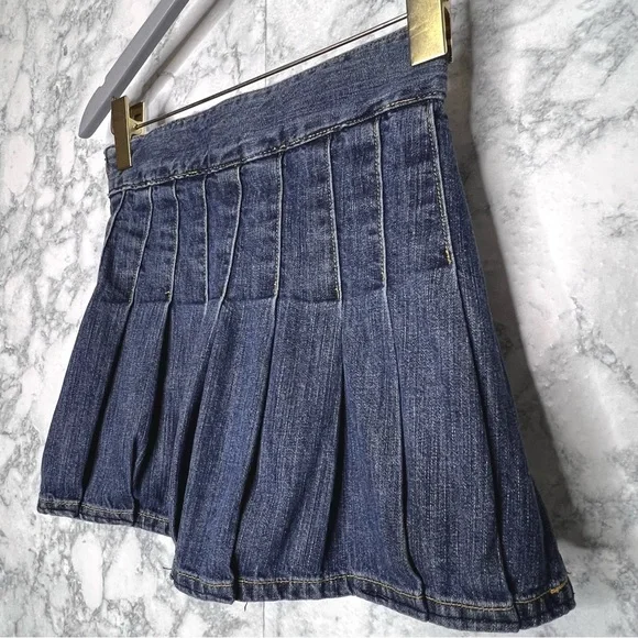 Gap Kids Pleated Y2K Dark Wash Denim Skirt Adjustable Waistband Girls 10 - Picture 3 of 9